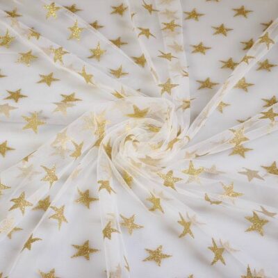 Mesh-Stoff Glitterstern gold
