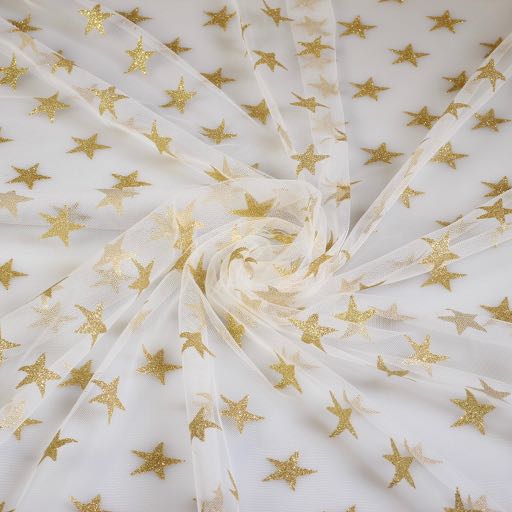 Mesh-Stoff Glitterstern gold