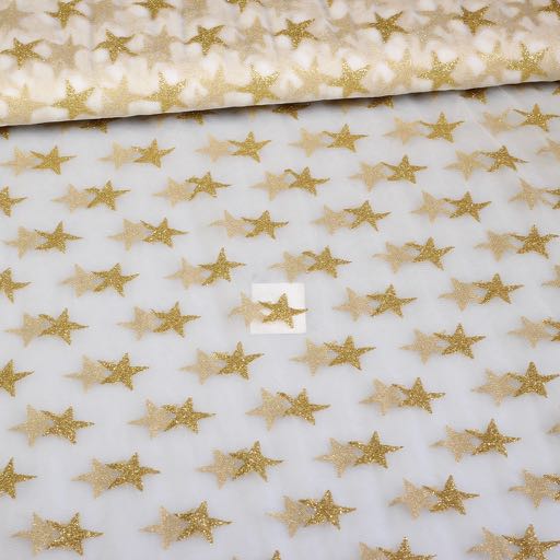 Mesh-Stoff Glitterstern gold