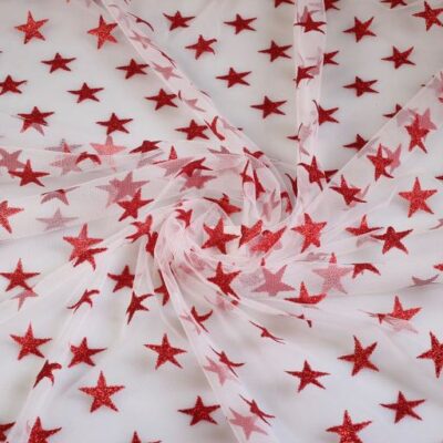 Mesh-Stoff Glitter Stern rot
