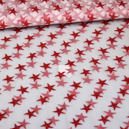 Mesh-Stoff Glitter Stern rot