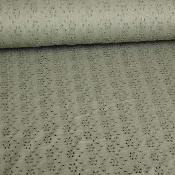 Jersey Broderie Stoff army grün