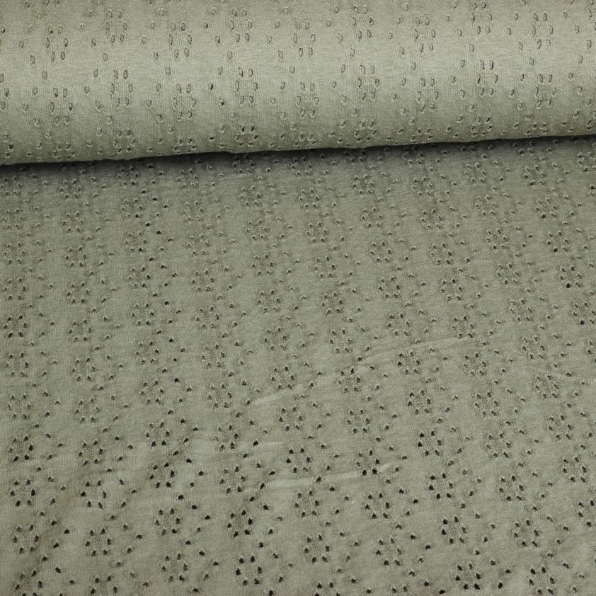 Jersey Broderie Stoff army grün