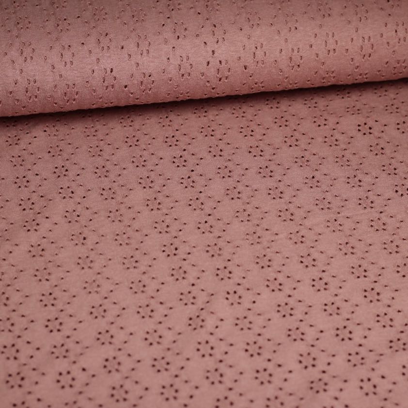 Jersey Broderie Stoff dunkel altrosa