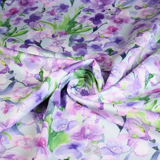 Baumwoll-Stretch-Satin Aquarellblume hellblau