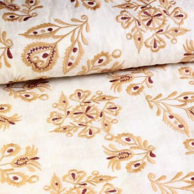 Katoen Broderie Retro Blume camel