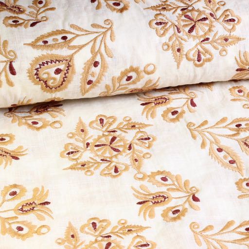 Katoen Broderie Retro Blume camel