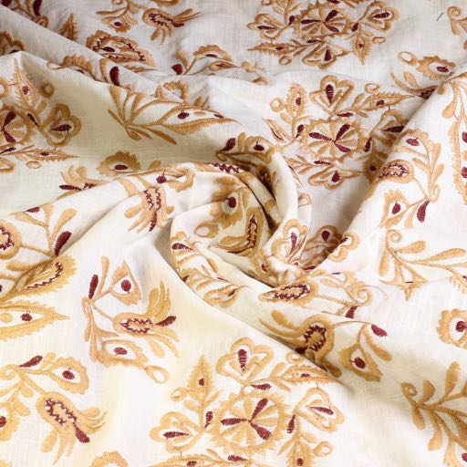 Katoen Broderie Retro Blume camel