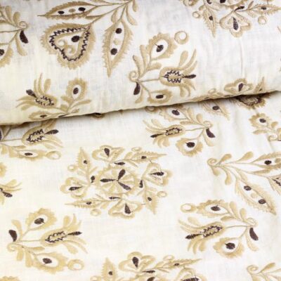 Baumwoll-Stickerei retro Blume ecru