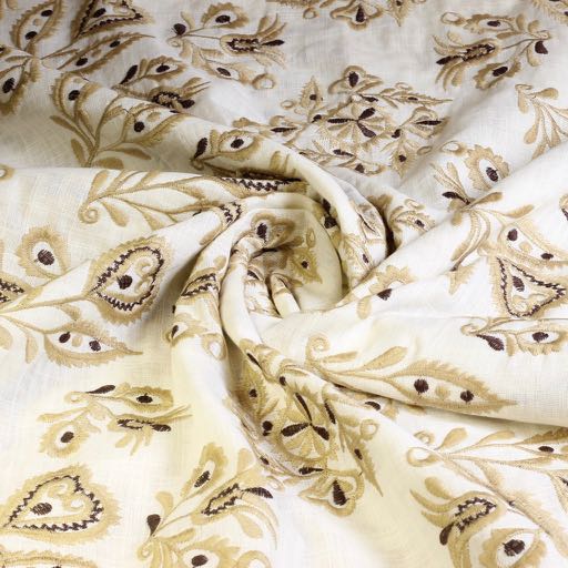 Baumwoll-Stickerei retro Blume ecru