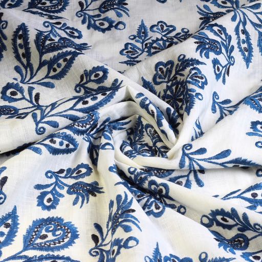 Baumwoll-Stickerei retro Blume blau