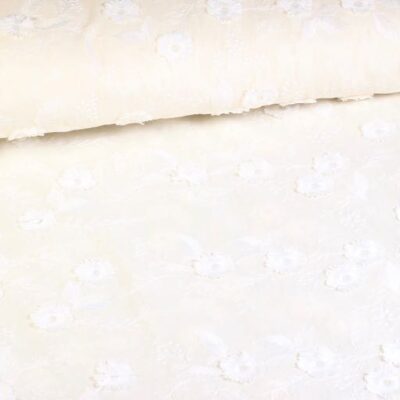 Catchy broderie bloem stof ecru