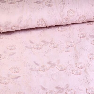 Catchy broderie bloem stoff altrosa