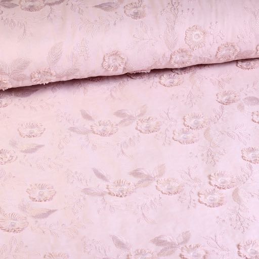 Catchy broderie bloem stoff altrosa
