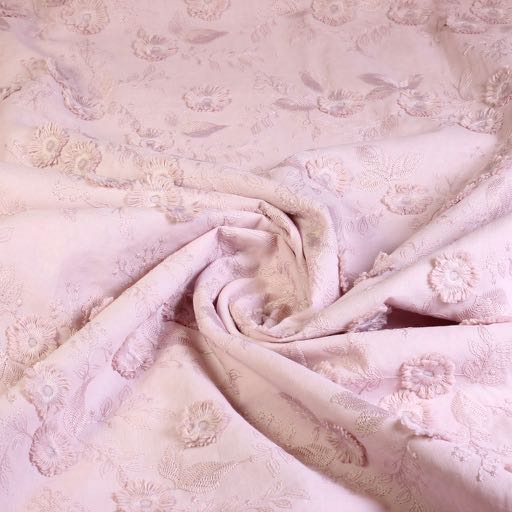 Catchy broderie bloem stoff altrosa