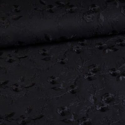 Katoen Catchy Stoff Blumenstickerei schwarz