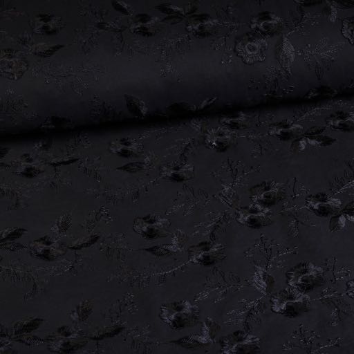 Katoen Catchy Stoff Blumenstickerei schwarz