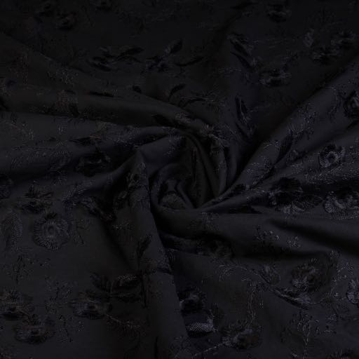 Katoen Catchy Stoff Blumenstickerei schwarz