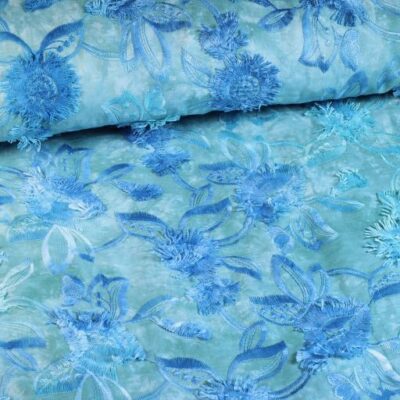 Baumwoll-Stickerei Tie Dye aqua