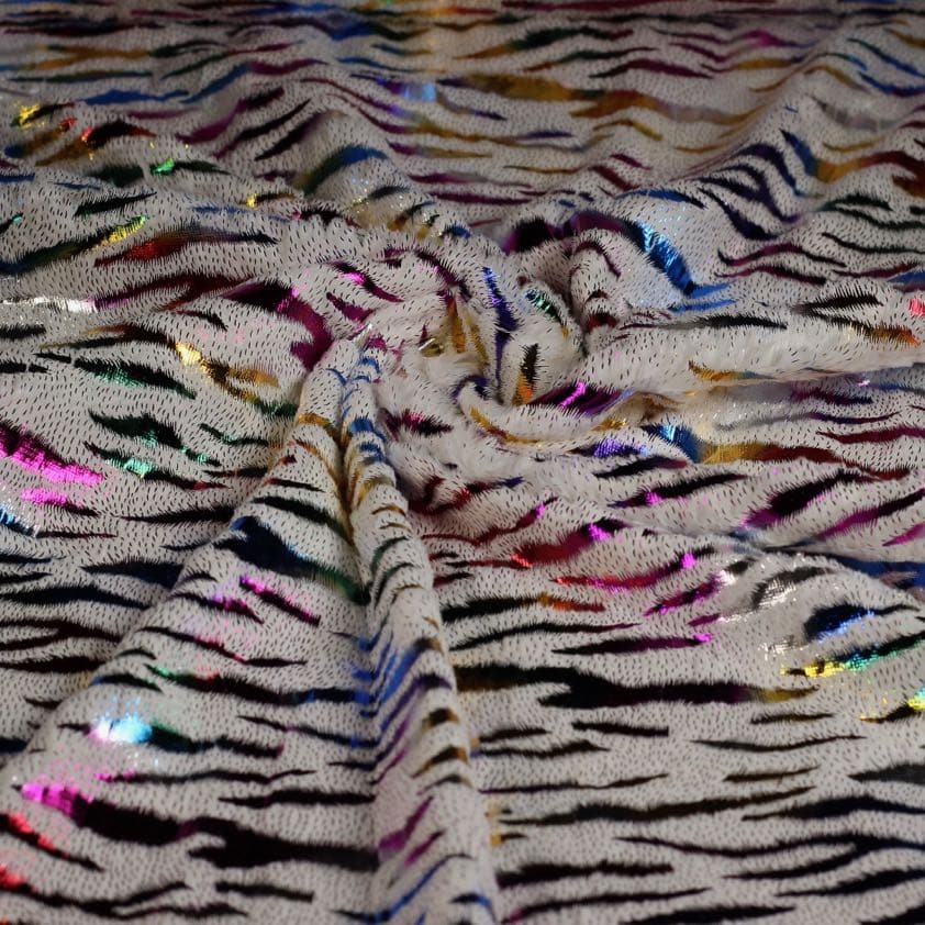 Kunstfell weiß multicolor Foil Streifen