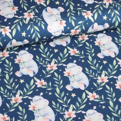 Tricot-Stoff digital bedruckt Nilpferd Jeans