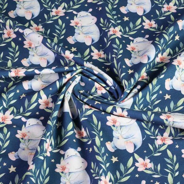 Tricot-Stoff digital bedruckt Nilpferd Jeans