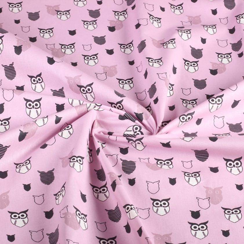 Poplin-Stoff Eule rosa