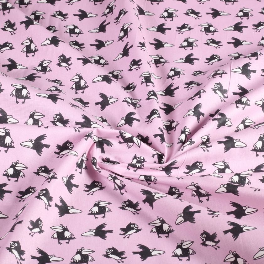 Poplin-Stoff Krähe rosa