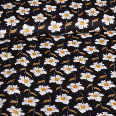 Poplin-Stoff Fantasie Margeriten Schwarz