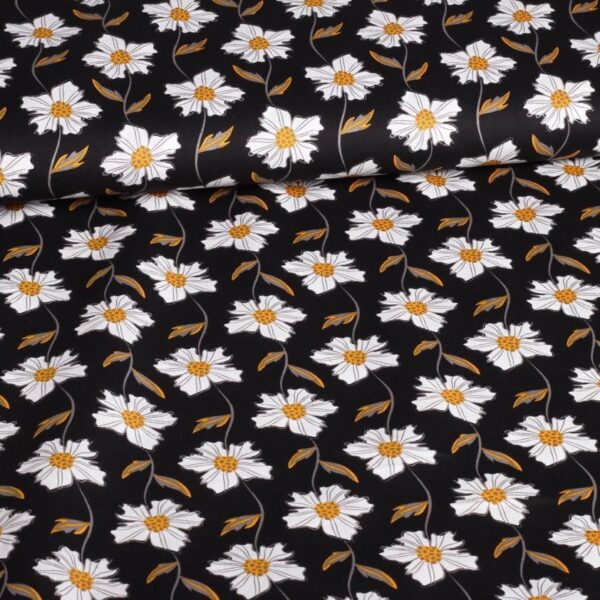 Poplin-Stoff Fantasie Margeriten Schwarz