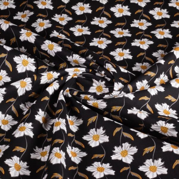Poplin-Stoff Fantasie Margeriten Schwarz