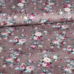 Poplin stof bloemetjes grijs
