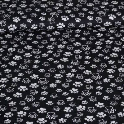 Poplin-Stoff Hundepfoten schwarz-weiß
