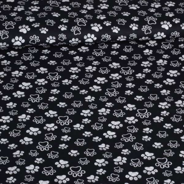 Poplin-Stoff Hundepfoten schwarz-weiß