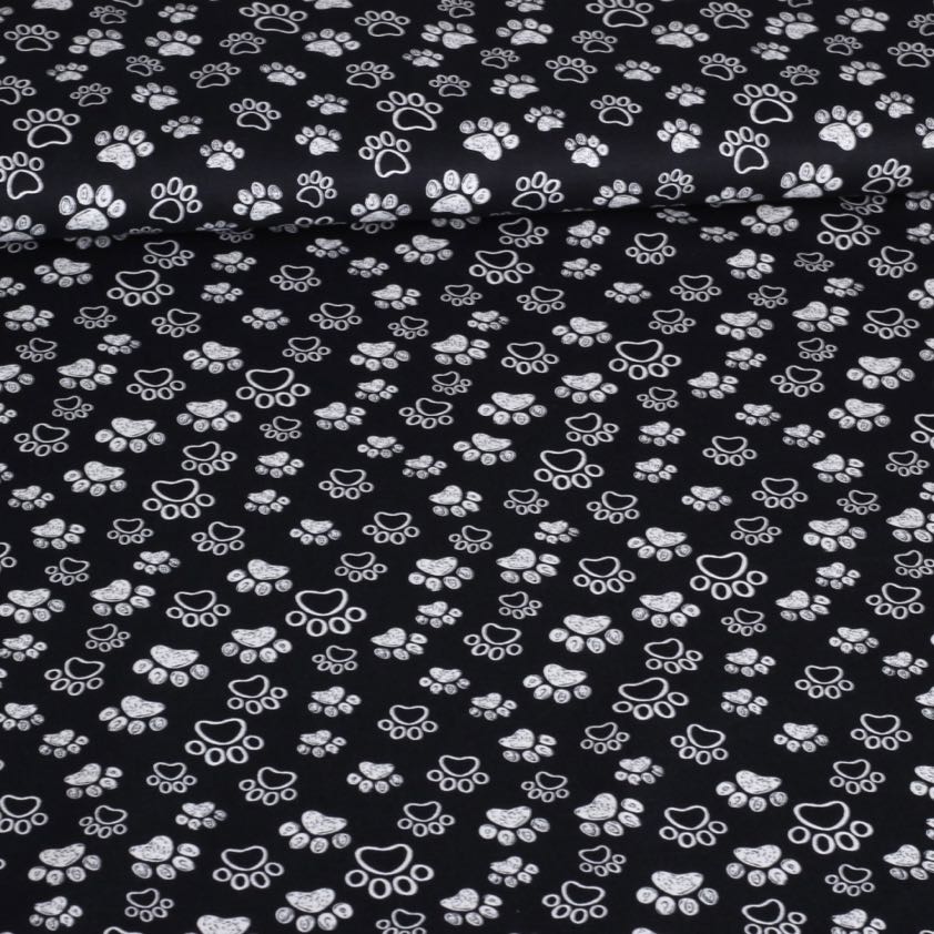 Poplin-Stoff Hundepfoten schwarz-weiß