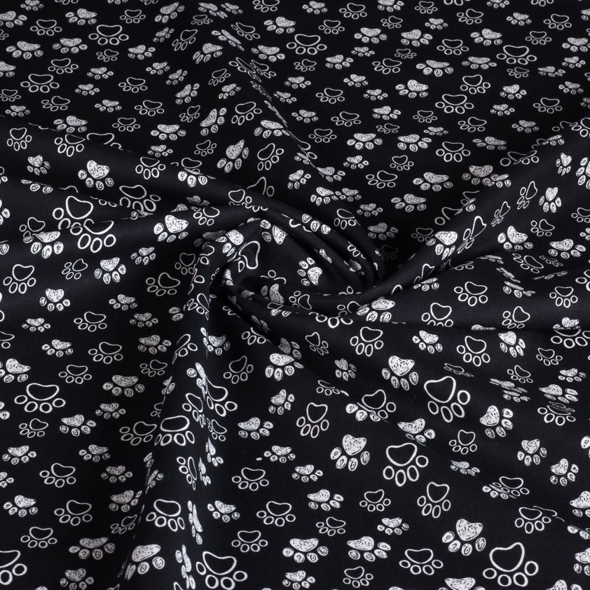 Poplin-Stoff Hundepfoten schwarz-weiß