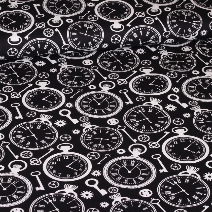 Poplin-Stoff Uhr schwarz
