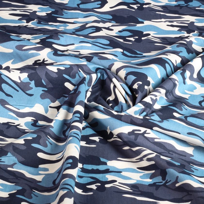 Poplin-Stoff Camouflage blau