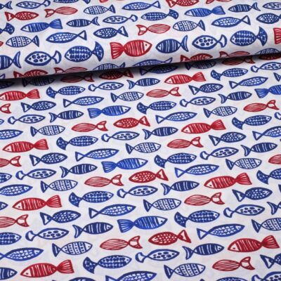 Poplin-Stoff Fische blau/rot