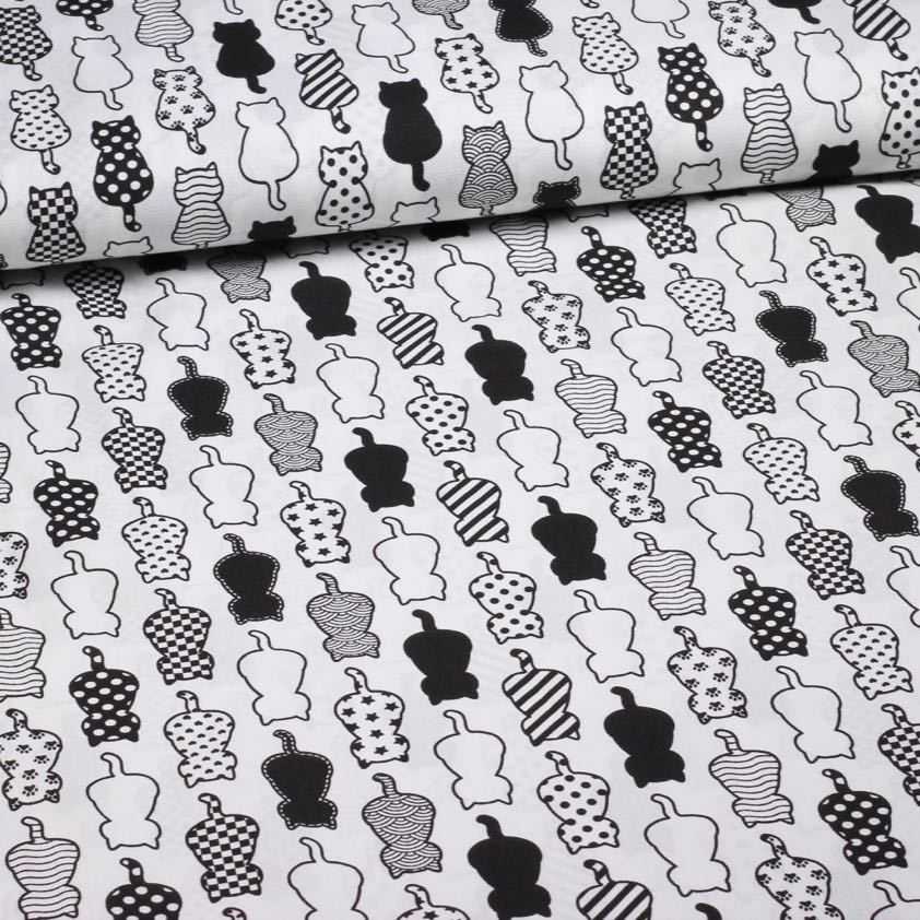 Poplin-Stoff Katzen schwarz weiß