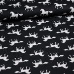 Poplin stof paarden zwart wit