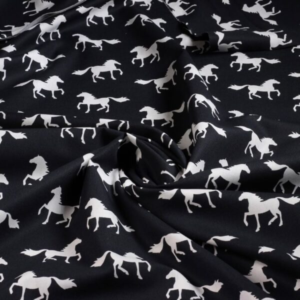 Poplin-Stoff Pferde schwarz-weiß
