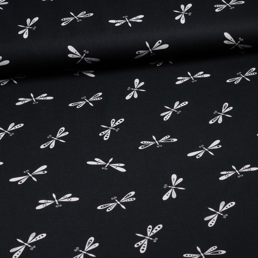 Poplin-Stoff Libelle schwarz-weiß