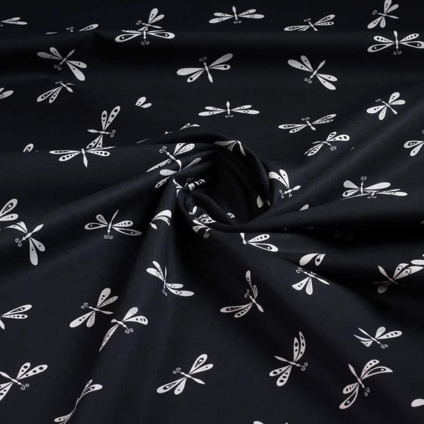 Poplin-Stoff Libelle schwarz-weiß