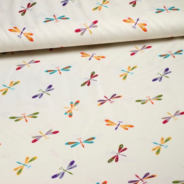 Poplin-Stoff Libelle multicolor beige