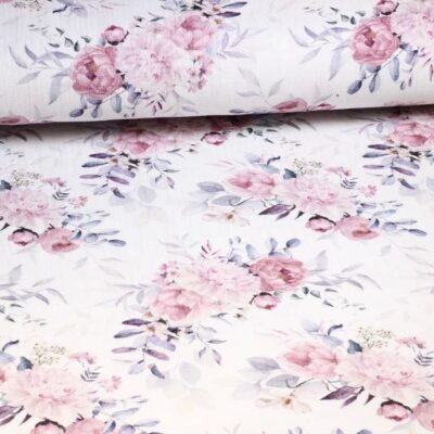 Hydrofile Baby-Baumwolle Digitaldruck Rosa Blumen