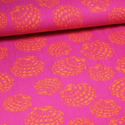 Hydrofile Baby-Baumwolle Bedruckt Muscheln Orange / Lila