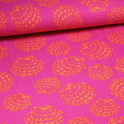 Hydrofile Baby-Baumwolle Bedruckt Muscheln Orange / Lila