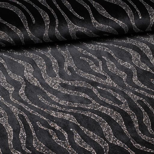 Samt Stoff Stretch Glitter Streifen Silber