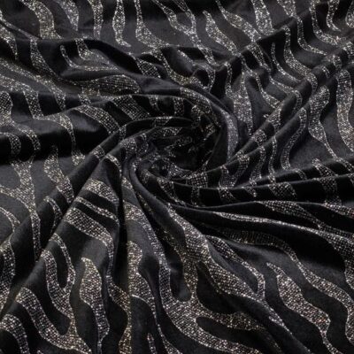 Samt Stoff Stretch Glitter Streifen Silber